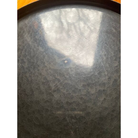 Vintage Enameled Metal Round Tray MOIRE GLAZE KYES MCM U.S.A. Pasadena CA grey - Picture 4 of 7